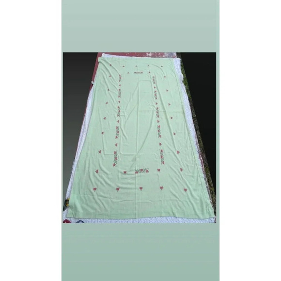 58x67 Handmade Needlepoint Cross Stitch Flower Cotton Table Cloth Light Green - Picture 12 of 12